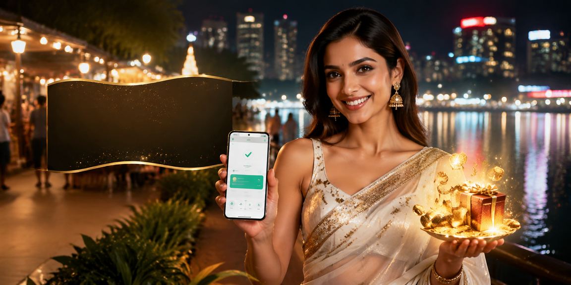 Indian woman registering on mobile device for online betting