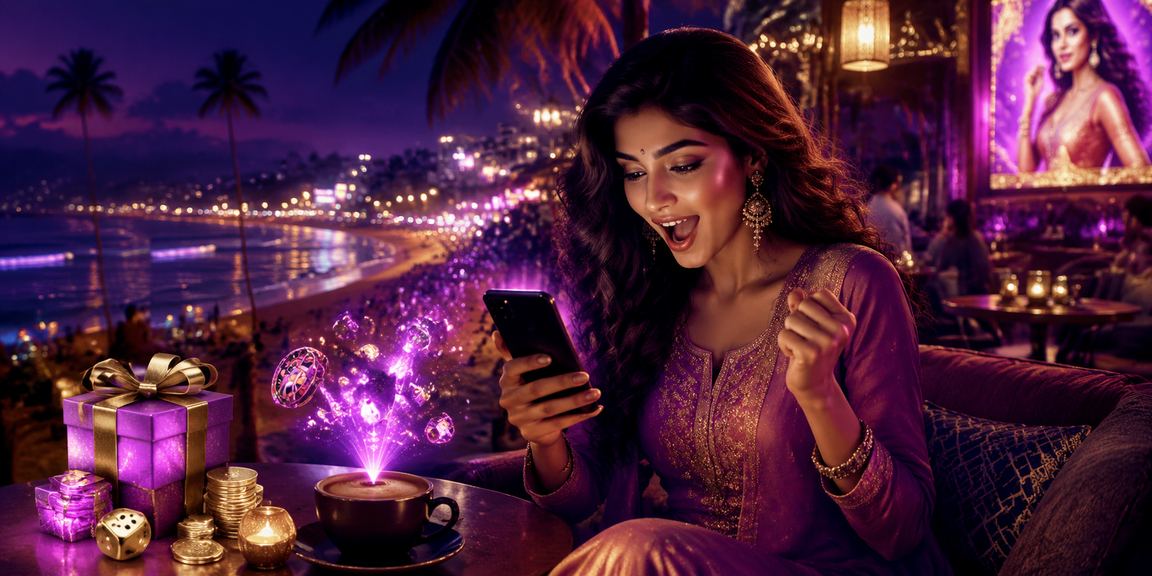 Mobile payment and betting UI at a Goa beach setting